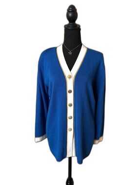 LAURA by Alyzia vintage blue cardigan sweater bedazzled fancy gold buttons EUC